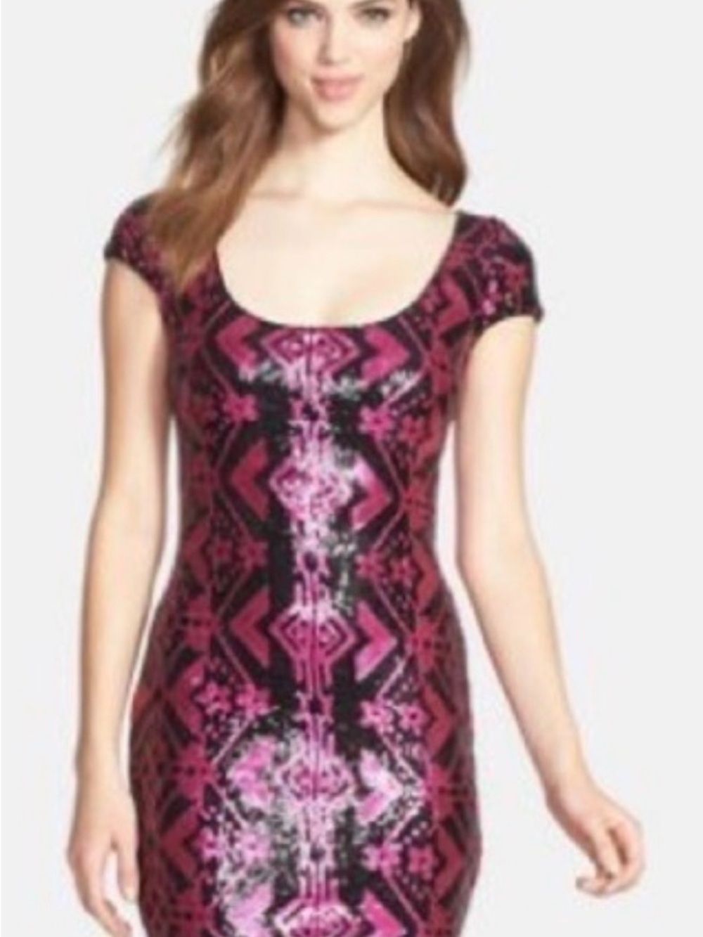 Dress the Population Pink and Black Scoop-Neck Bodycon Mini